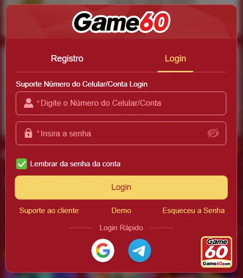 Interface do app game60 com apostas esportivas e slots.